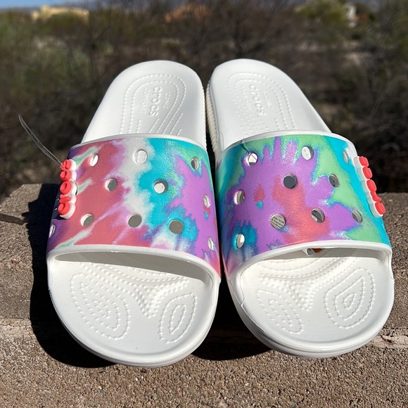 New Crocs Colorful Tie Dye Slide Sandals - Picture 5 of 16